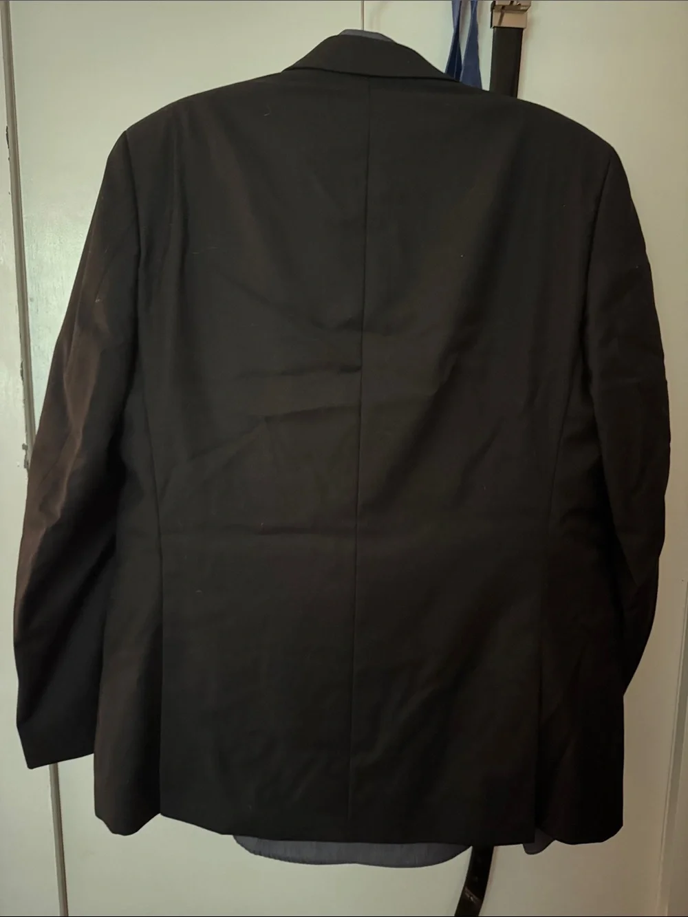 Calvin Klein Black Men's Two-Button Suit Jacket with Blue Tie